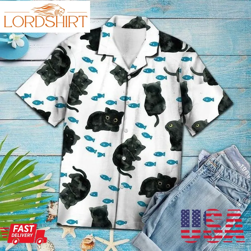 Cute Black Cat Aloha Hawaiian Shirt