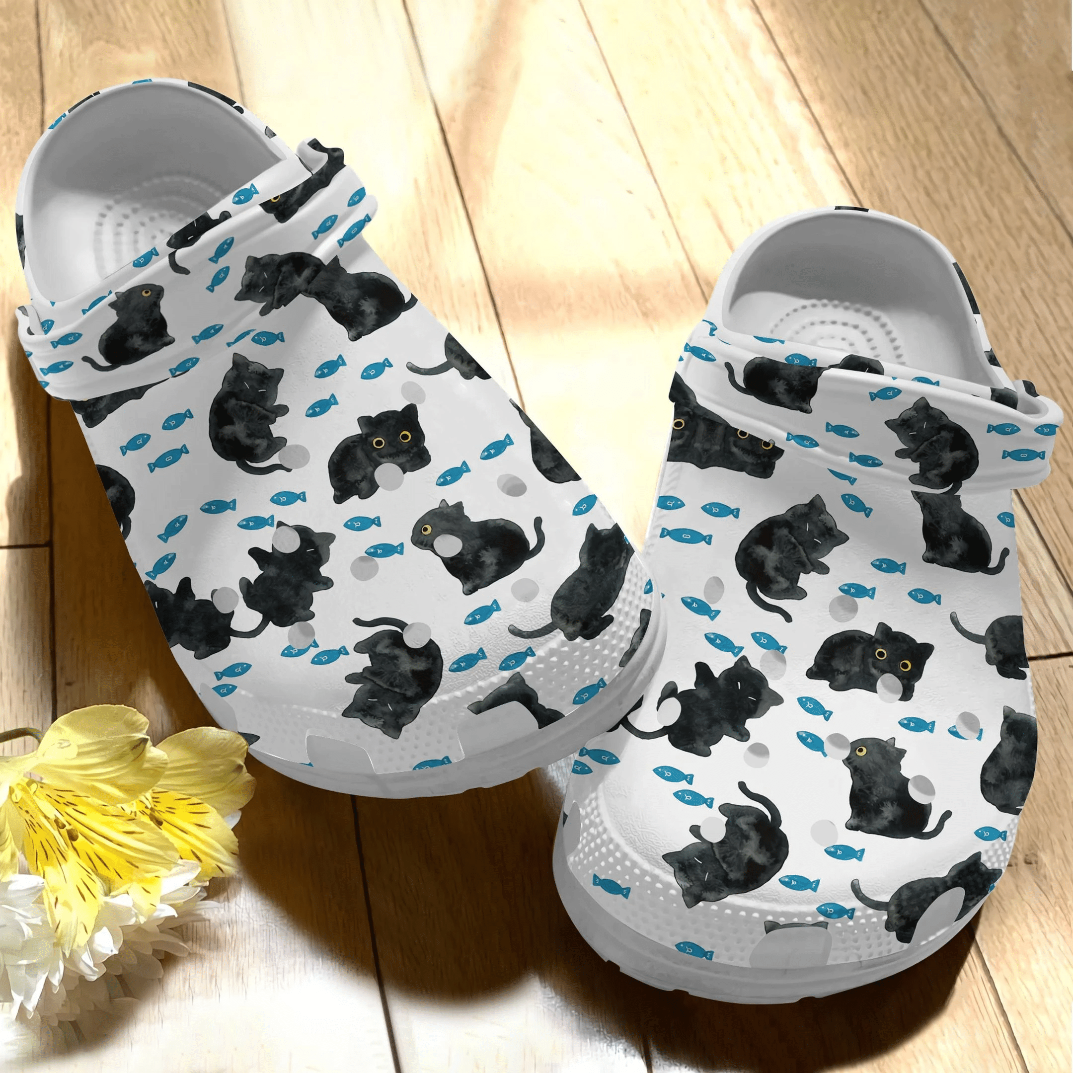 Cute Black Cats Water Color Shoes   Cute Animal Crocs Crocbland Clog Birthday Gift For Man Woman