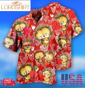 Cute Hedgehog On Valentines Day Hawaiian Shirt