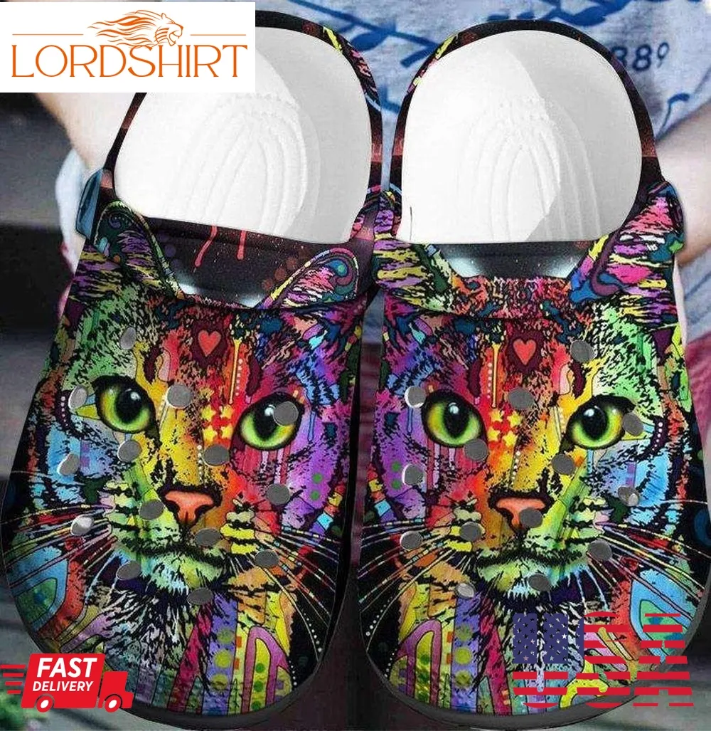 Cute Hippie Colorful Cat Crocs Crocband Clog Shoes