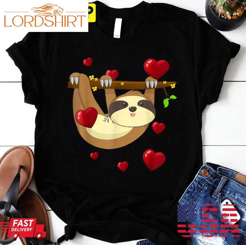 Cute Lazy Sloth Valentines Day Love Heart Trending Unisex Shirt