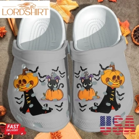 Cute Pumpkin In Ghost Shoes   Cat Bats Halloween Clog Crocs Crocband Clog Birthday Gift For Man Woman