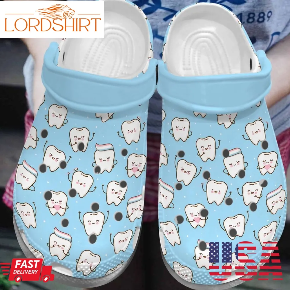 Cute Teeth Blue Shoe   Dentist Crocs Clog Birthday Gift For Women Girl   Teeth Blue