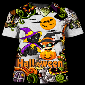 Cute Witch Cats Halloween 3D T Shirt And Hoodie