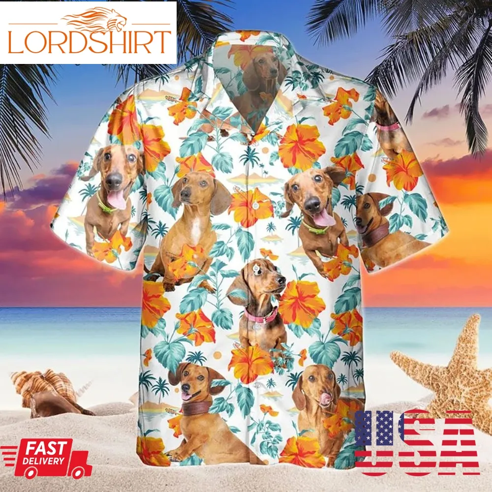 Dachshund Dog Hawaiian Shirt Flowers Aloha