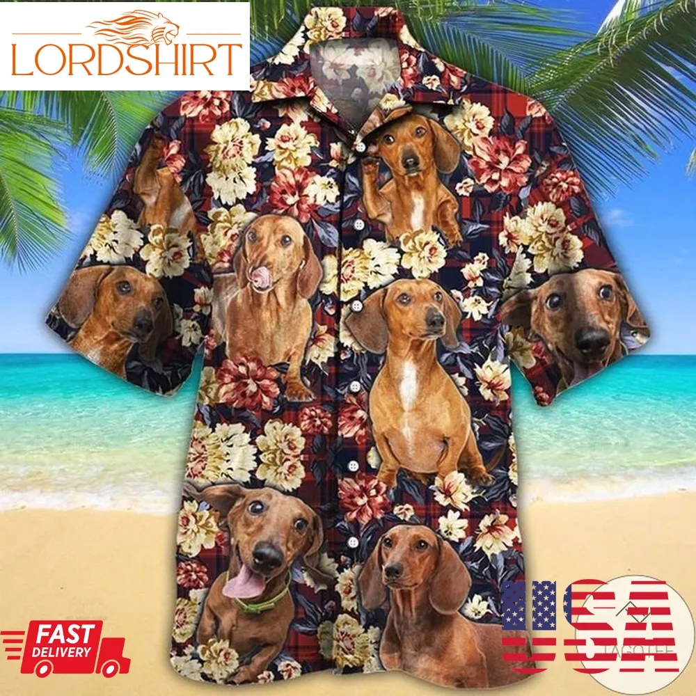 Dachshund Dog Lovers Red Plaid Pattern Hawaiian Shirt