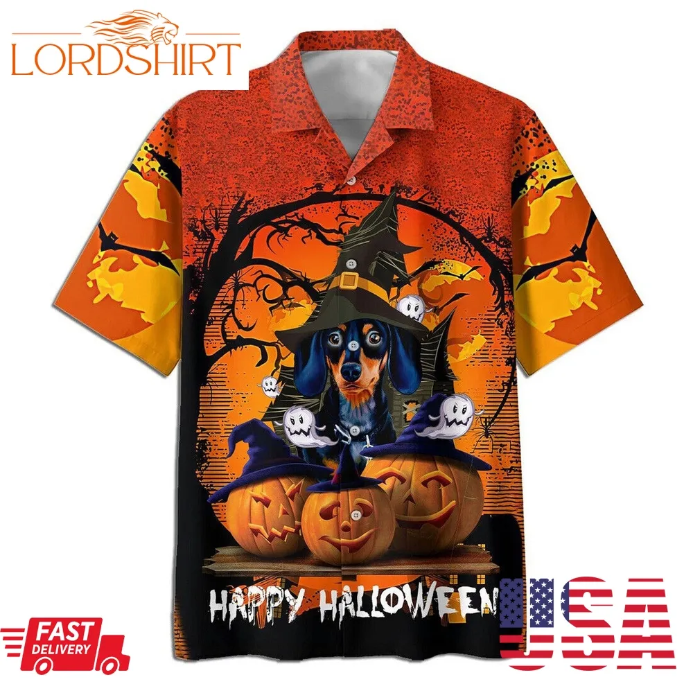 Dachshund Witch Jack O Lantern Pumpkins Halloween Hawaiian Shirt