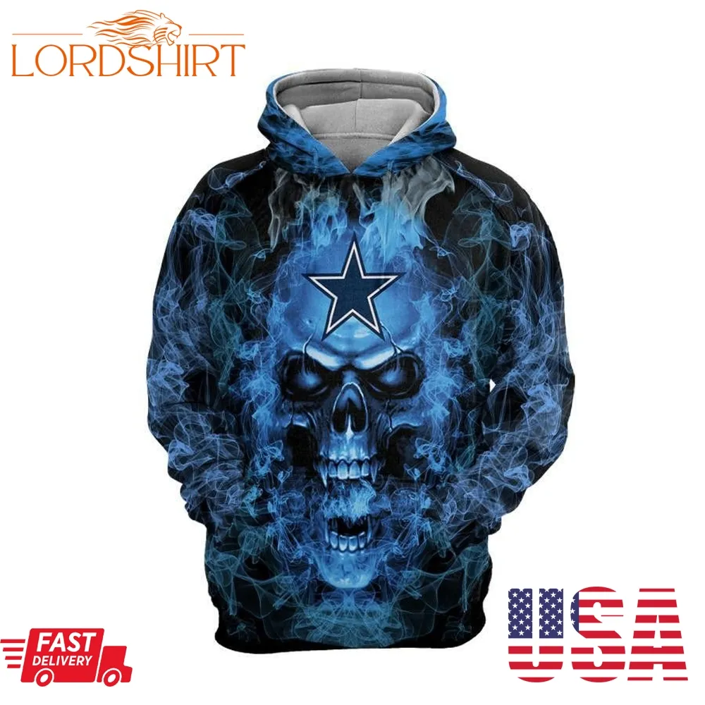 Dallas Cowboys Blue Smoking Skull 3D Hoodie Sweatshirt For Fans Men Women All Over Printed Hoodie