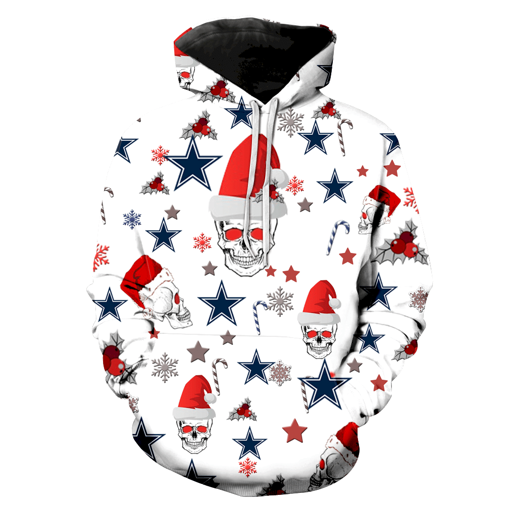 Dallas Cowboys Christmas Skull New Full Over Print K1118 Hoodie Zipper