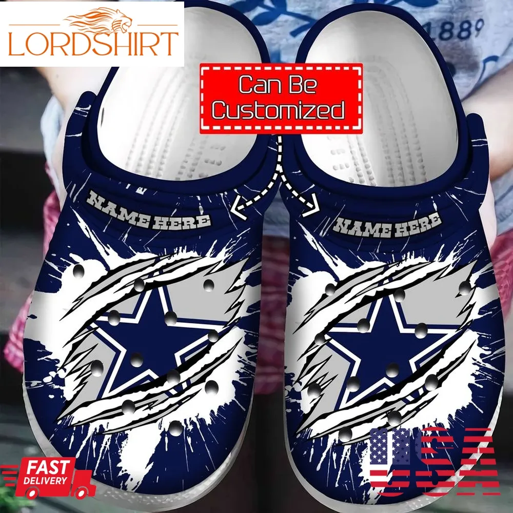 Dallas Cowboys Football Ripped Through Custom Name Crocs Crocband Clog Comfortable Water Shoes