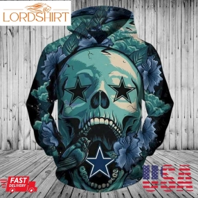 Dallas Cowboys Skull Flower And Zipper 3D Hoodie Sweatshirt