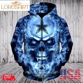 Dallas Cowboys Skull Hoodies 3D With Zipper Pullover Custom