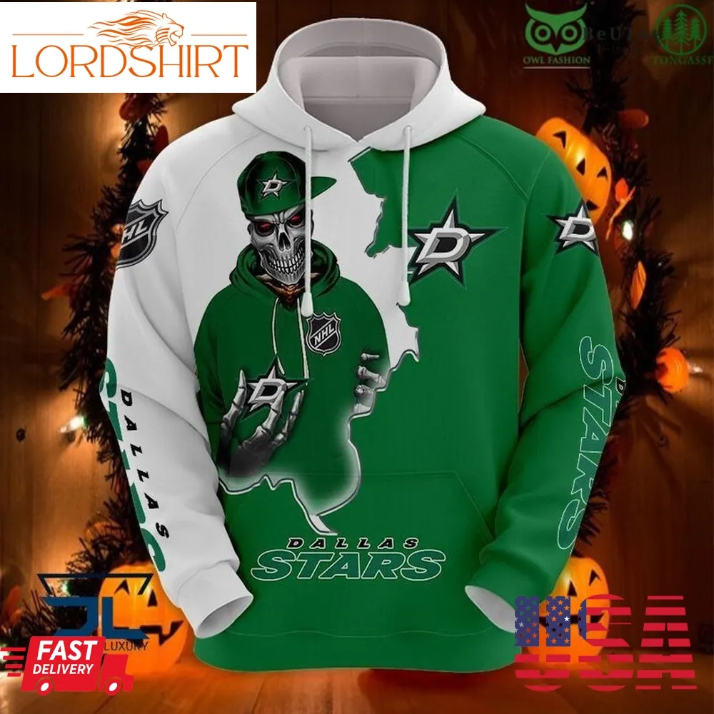 Dallas Stars Skull Logo Nhl 3D Hoodie Sweatshirt Jacket