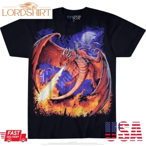 Dark Fantasy Dragon Fire Black T Shirt   Special Order