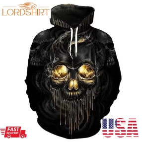 Dark Fantasy Evil Glowing Fiery Eyed Black Skull Pullover Hoodie