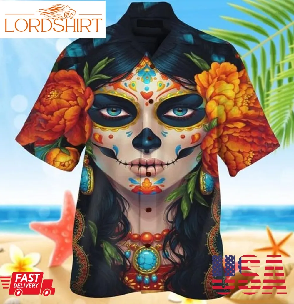 Day Of The Dead Hawaiian Shirt Girl