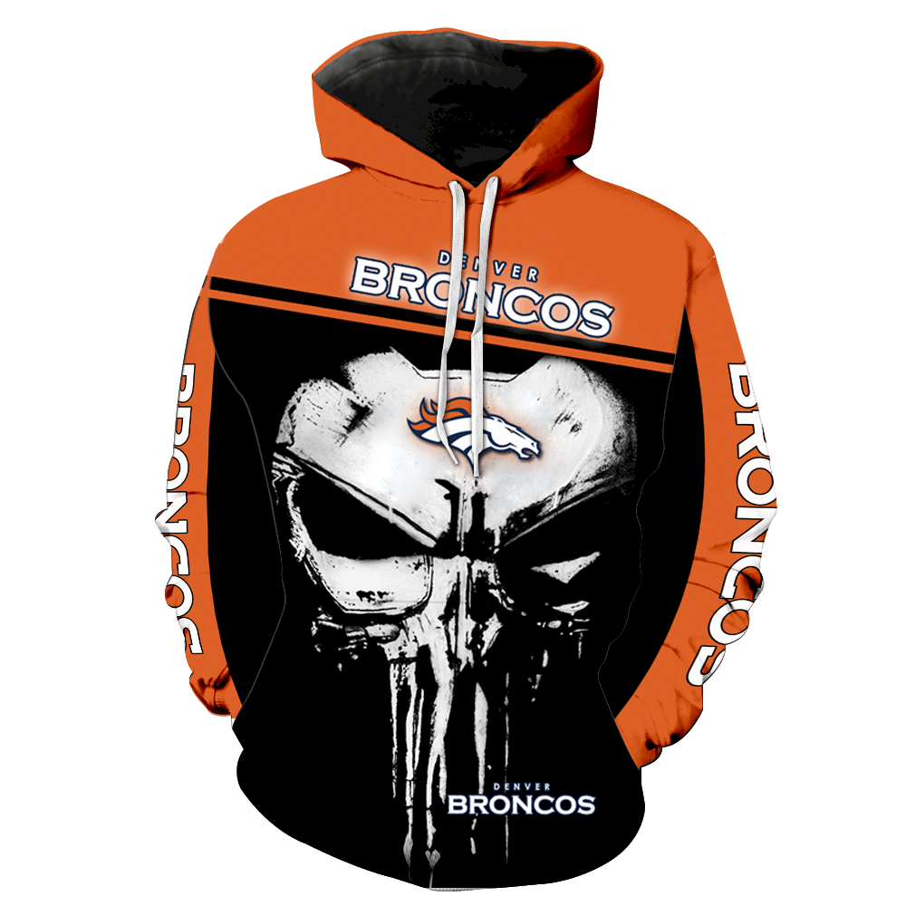 Denver Broncos Punisher Skull New Full All Over Print V1437 Hoodie Zipper