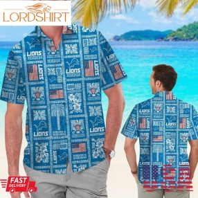 Detroit Lions Summer Commemorative Short Sleeve Button Up Tropical Aloha Hawaiian Shirts For Men Women