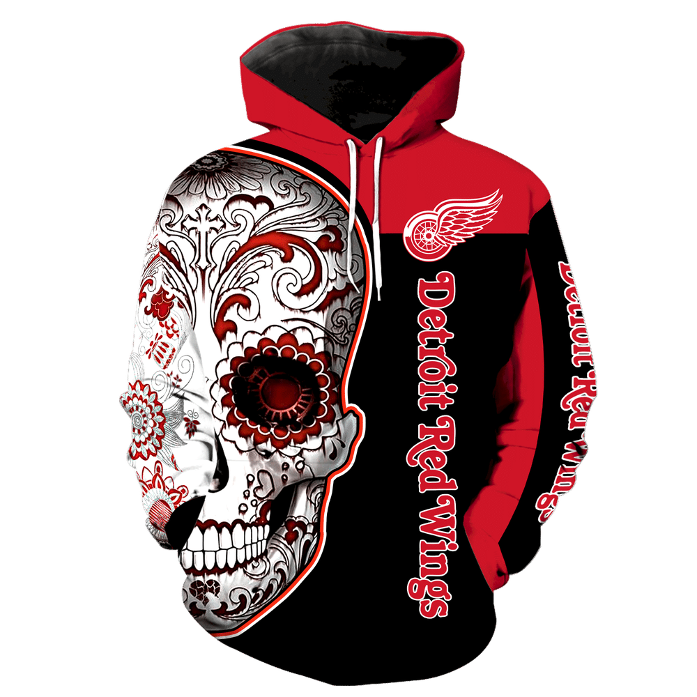 Detroit Red Wings Skull Full Over Print K1061 Hoodie Zipper