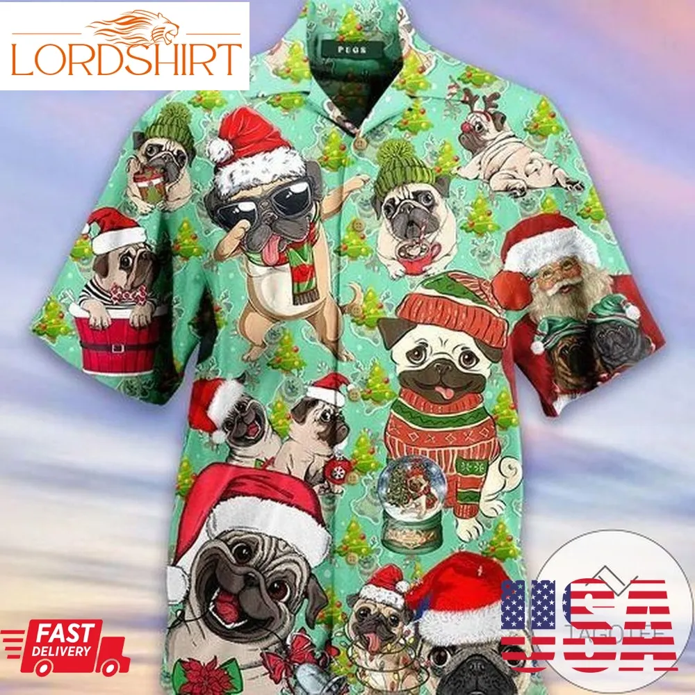 Discover Cool Happy Santa Pug In Christmas Days Authentic Hawaiian Shirt 2023S