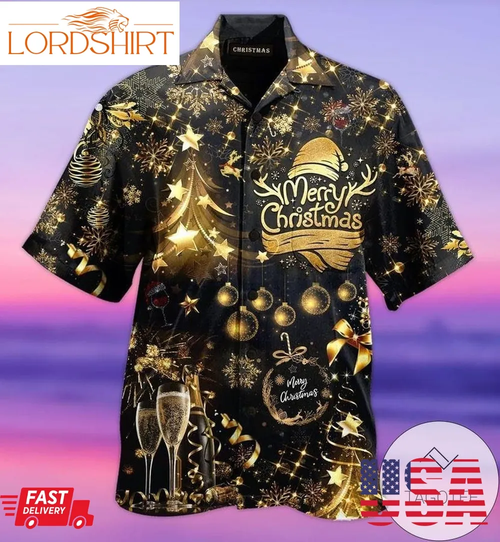 Discover Cool Merry Christmas Bling Black Hawaiian Aloha Shirts