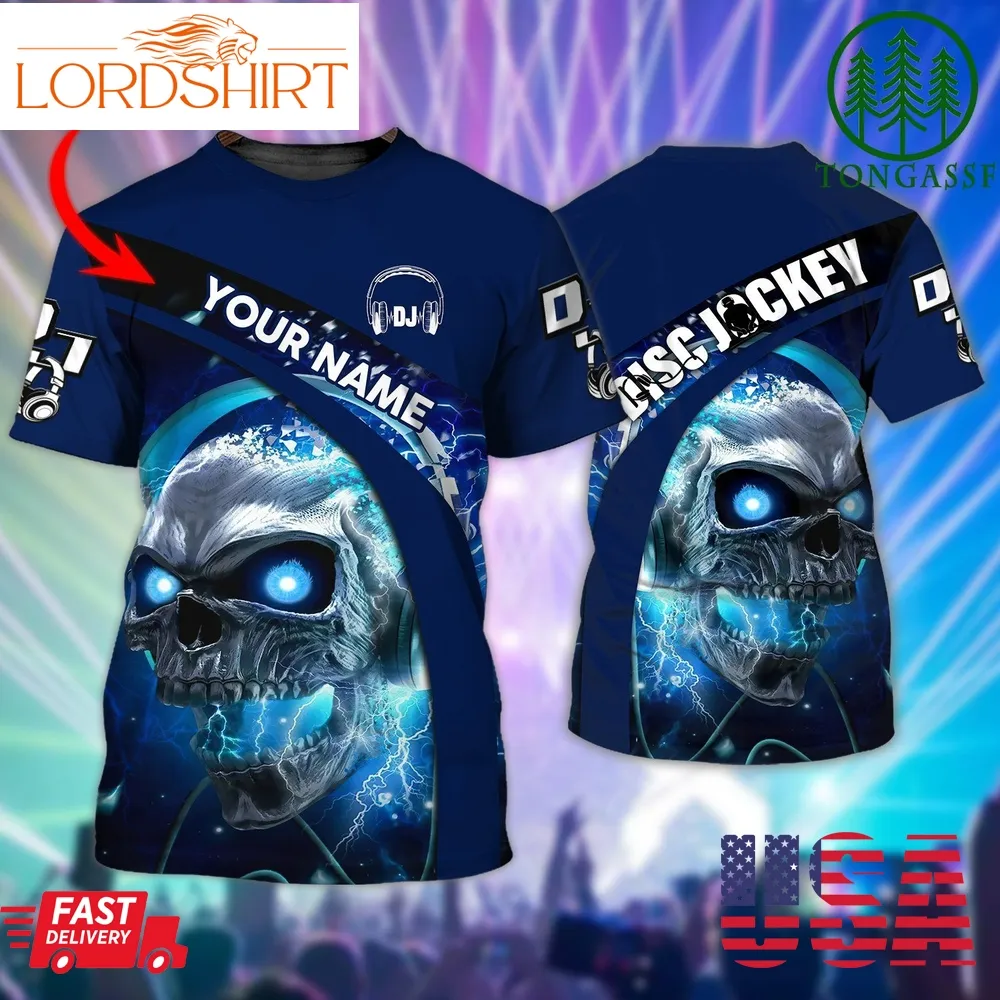 Dj Blue Skull Scared Personalized Name 3D Tshirt