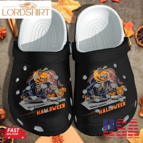 Dj Skull Tattoo With Pumpkin Shoes Clog   Halloween Crocs Crocband Clog Birthday Gift For Man Boy Friend