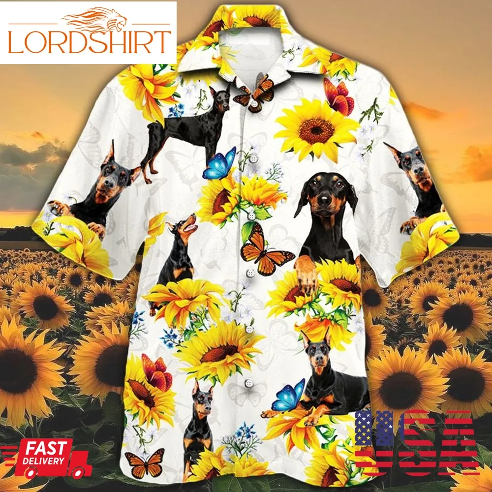 Doberman Pinscher Dog Lovers Sun Flower Hawaiian Shirt