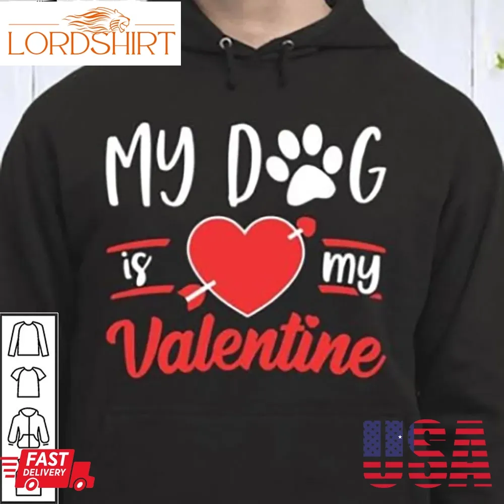 Dog Is My Valentine Shirt Funny Print Paw Heart Arrow Gifts Valentines Day