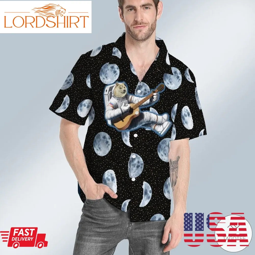 Dogecoin Astronaut Playing Guitar Hawaiian Shirt