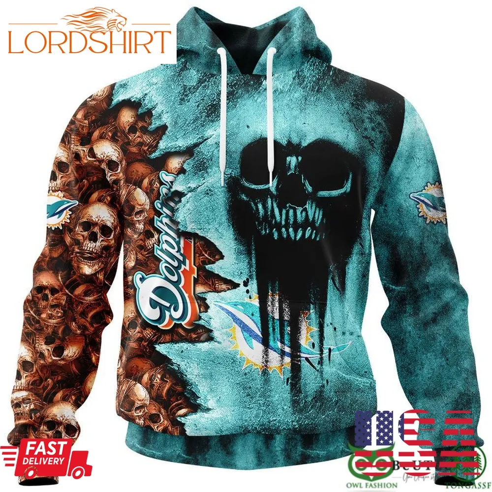 Dolphins Halloween Cemetery Skull 3D Hooodie Sweatshirt