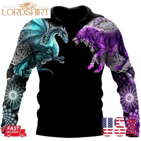 Dragon And Wolf 3D Hoodie Shirt For Men And Women Mhst141020