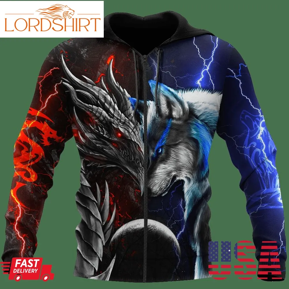 Dragon And Wolf Hoodie Shirt For Men And Women