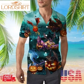 Dragon Are Playing On 3D All Over Print Button Design For Halloween Hawaii Shirt