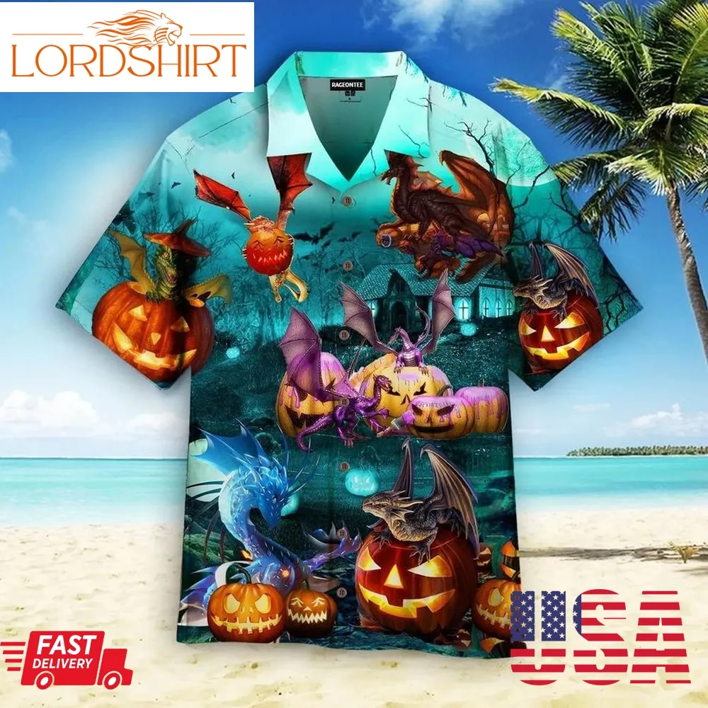 Dragon Are Playing On Halloween Day Hawaiian Shirt, Dragon Lover Hawaiian Shirt For Men & Women