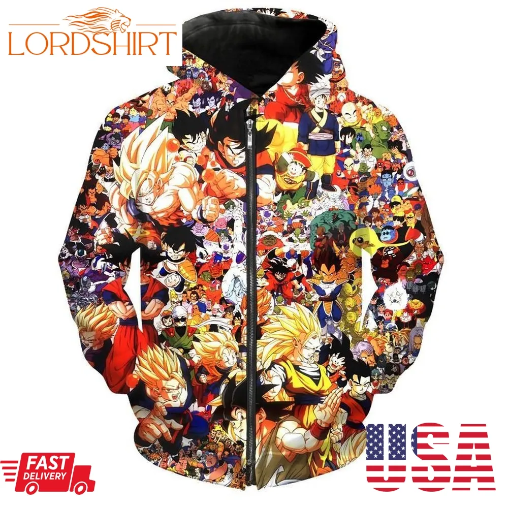 Dragon Ball All Characters Zip Up Dbz Ands Hoodie 3D