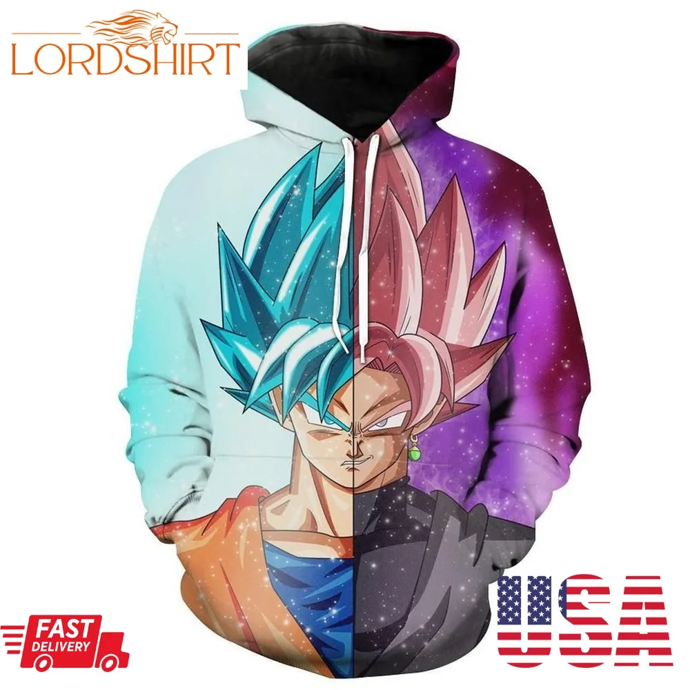 Dragon Ball Super Half Rose Goku Black And Goku Blue Hoodie 3D