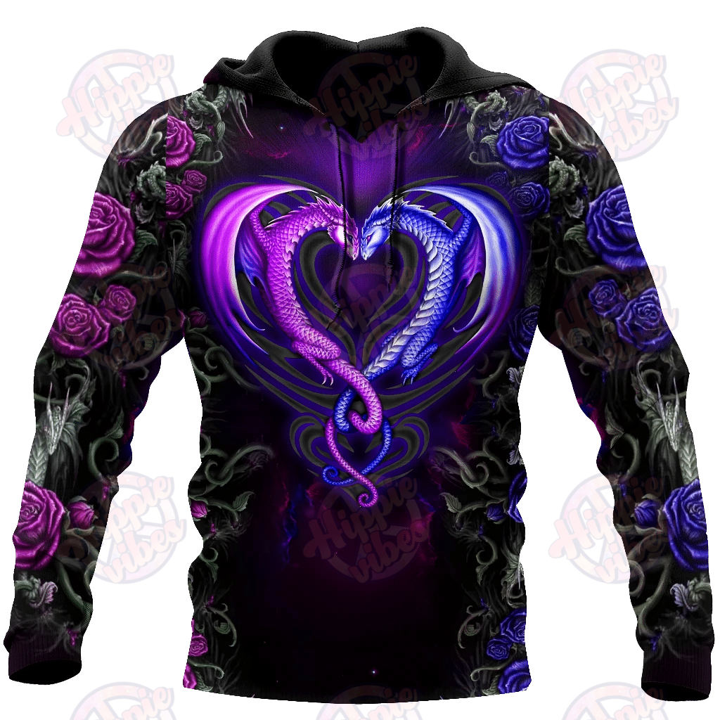 Dragon Couples Purple 3D Hoodie