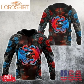 Dragon Couples Red And Blue 3D Over Printed Hoodie