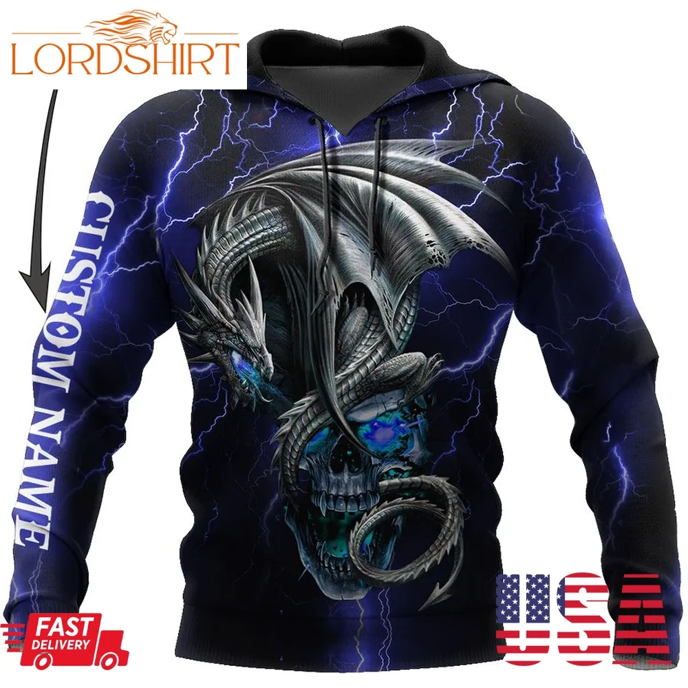 Dragon Skull Blue 3D Hoodie Shirt For Men And Women Custom Name