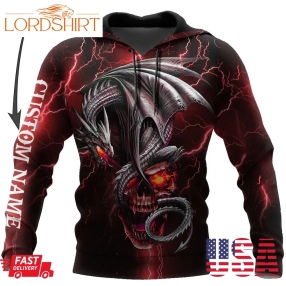 Dragon Skull Red 3D Hoodie Shirt For Men And Women Custom Name