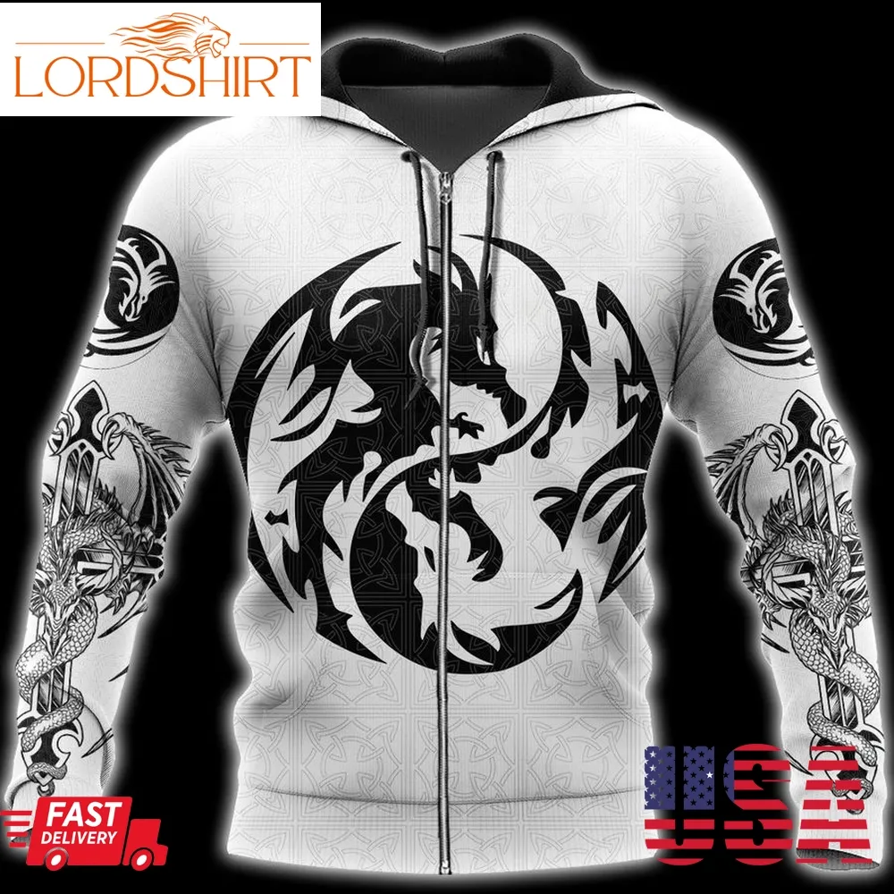 Dragon Tattoo Black White 3D Hoodie Shirt For Men And Women Dd10082002