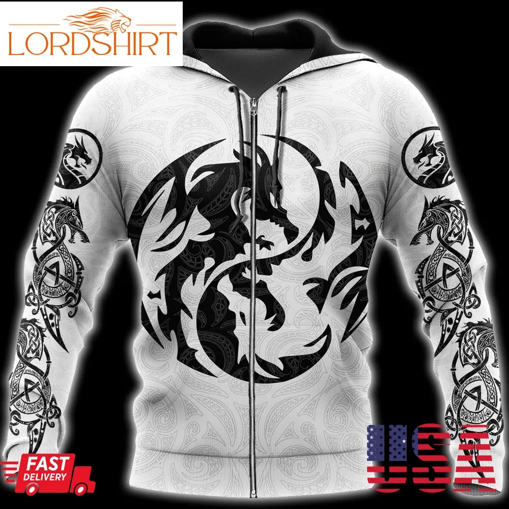 Dragon Tattoo White Black 3D Hoodie Shirt For Men And Women Dd10082004