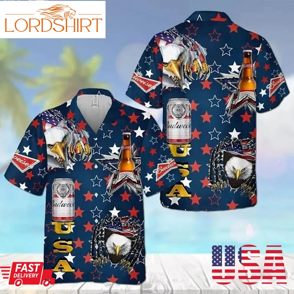 Eagle 4Th Of July Hawaiian Shirt Budweiser Usa Flag