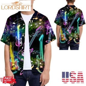 Electric Guitar Musical Note Pattern Hawaiian Shirt For Men For Guitar Lovers