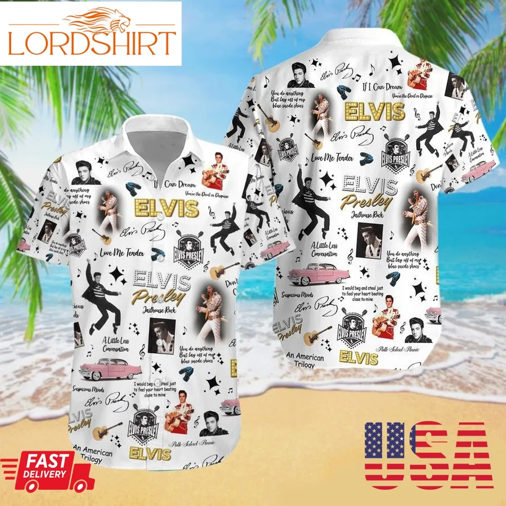 Elvis Presley Famous Songs Name White Hawaiian Shirt