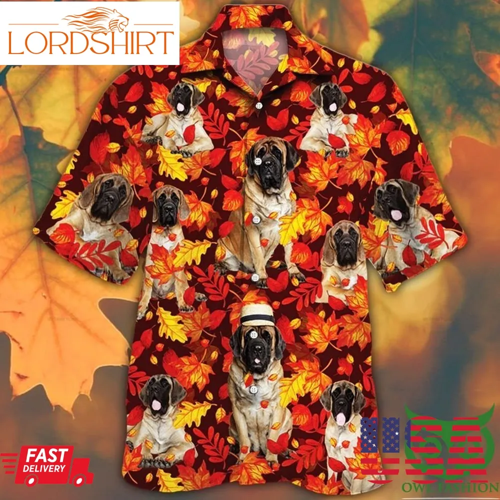 English Mastiff Dog Lovers Autumn Red Leaves Hawaiian Shirt