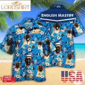 English Mastiff Dog Lovers Blue Floral Pattern Hawaiian Shirt