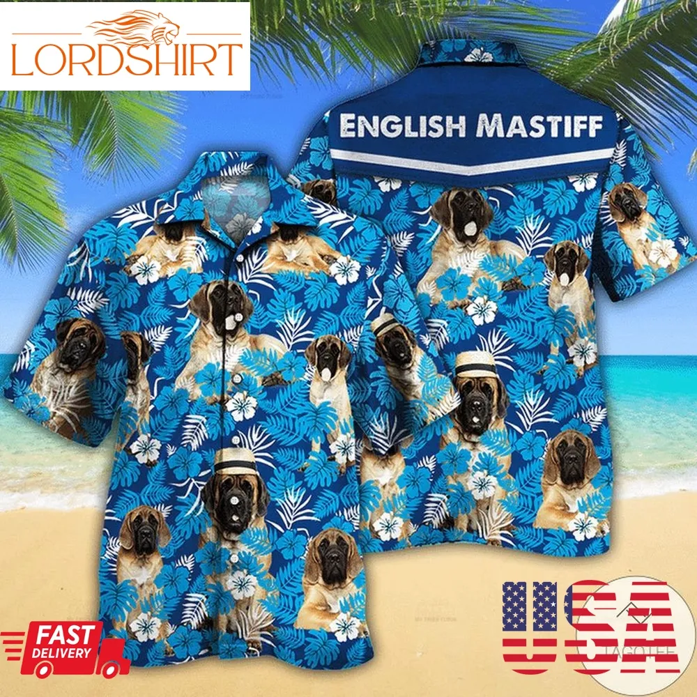 English Mastiff Dog Lovers Blue Floral Pattern Hawaiian Shirt