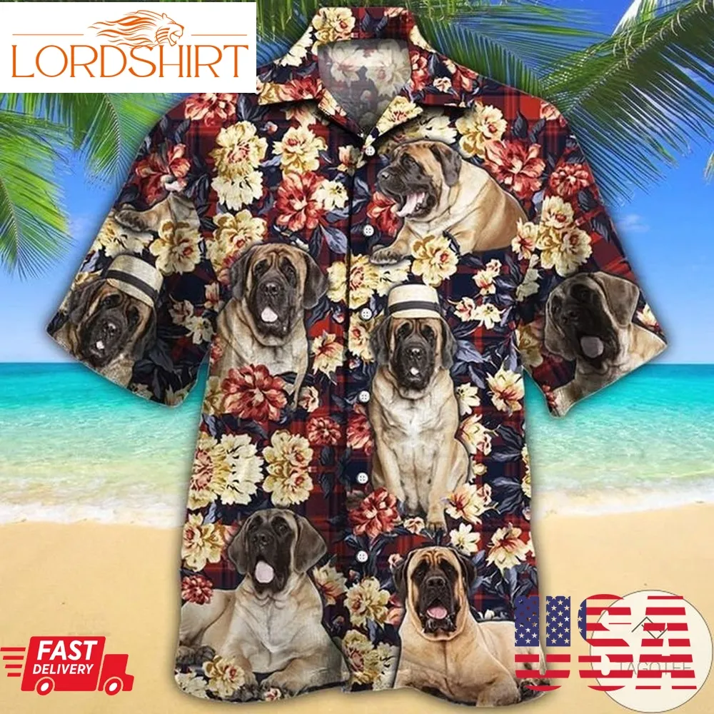 English Mastiff Dog Lovers Red Plaid Pattern Hawaiian Shirt